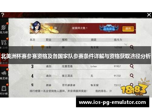 北美洲杯赛参赛资格及各国家队参赛条件详解与资格获取途径分析