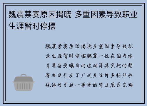 魏震禁赛原因揭晓 多重因素导致职业生涯暂时停摆